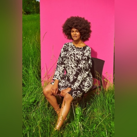 Noen Dresses & Skirts - NOEN 100% Linen Abstract Scribble Print Tunic Dress Size Large